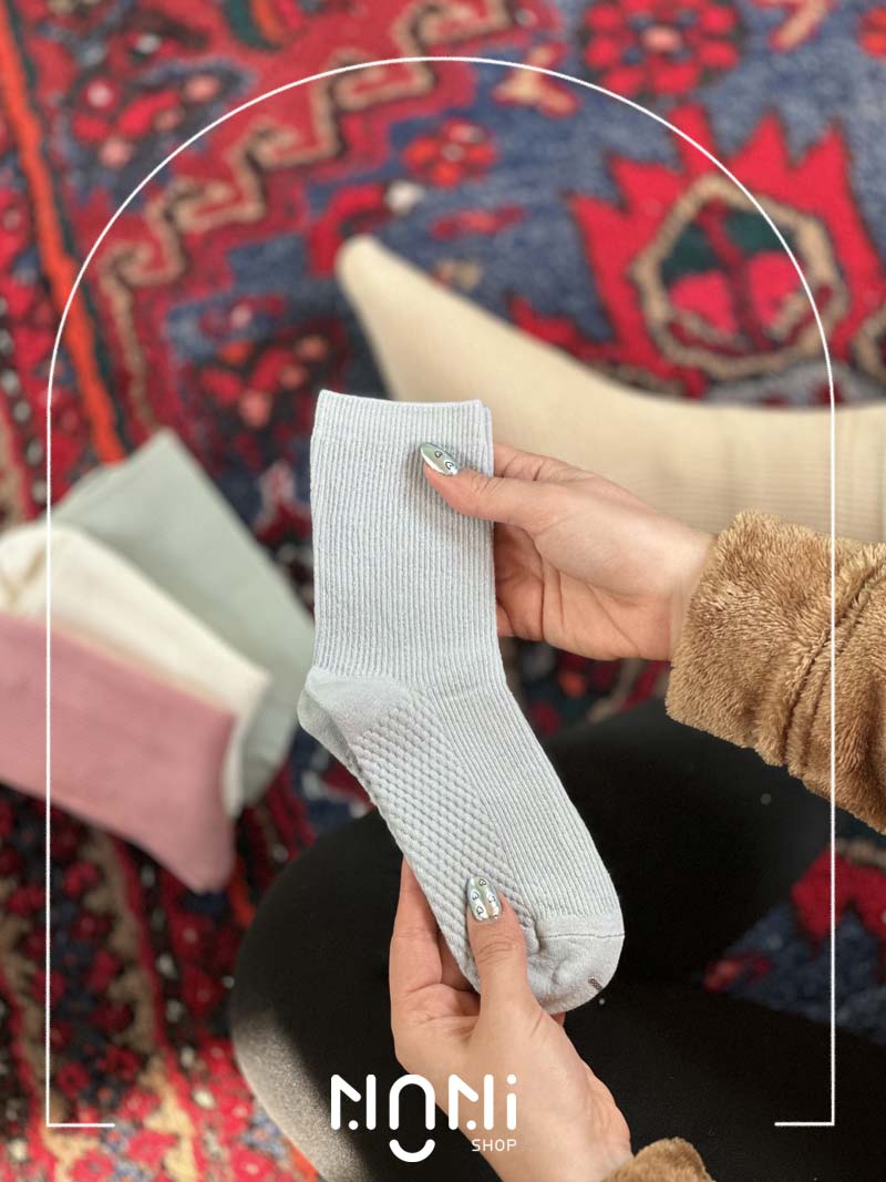 جوراب نیم ساق نخی کبریتی ریز تک رنگ