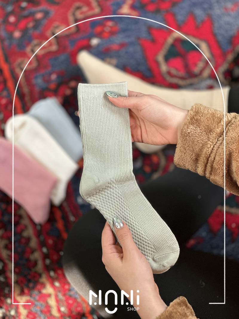 جوراب نیم ساق نخی کبریتی ریز تک رنگ