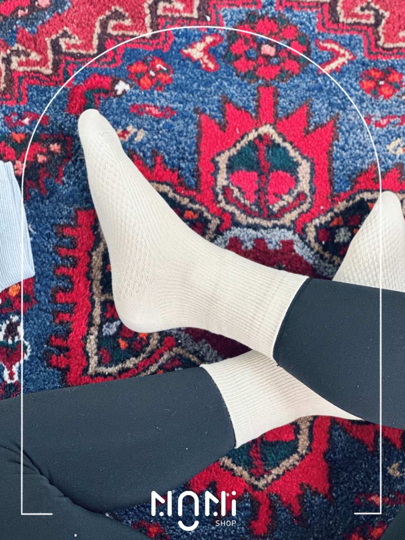 جوراب نیم ساق نخی کبریتی ریز تک رنگ