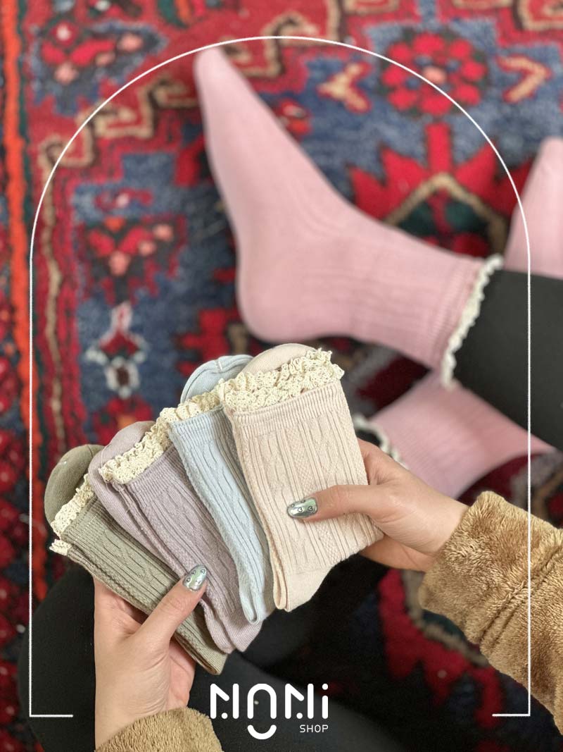 جوراب نیم ساق طرح پیچ لبه گیپور