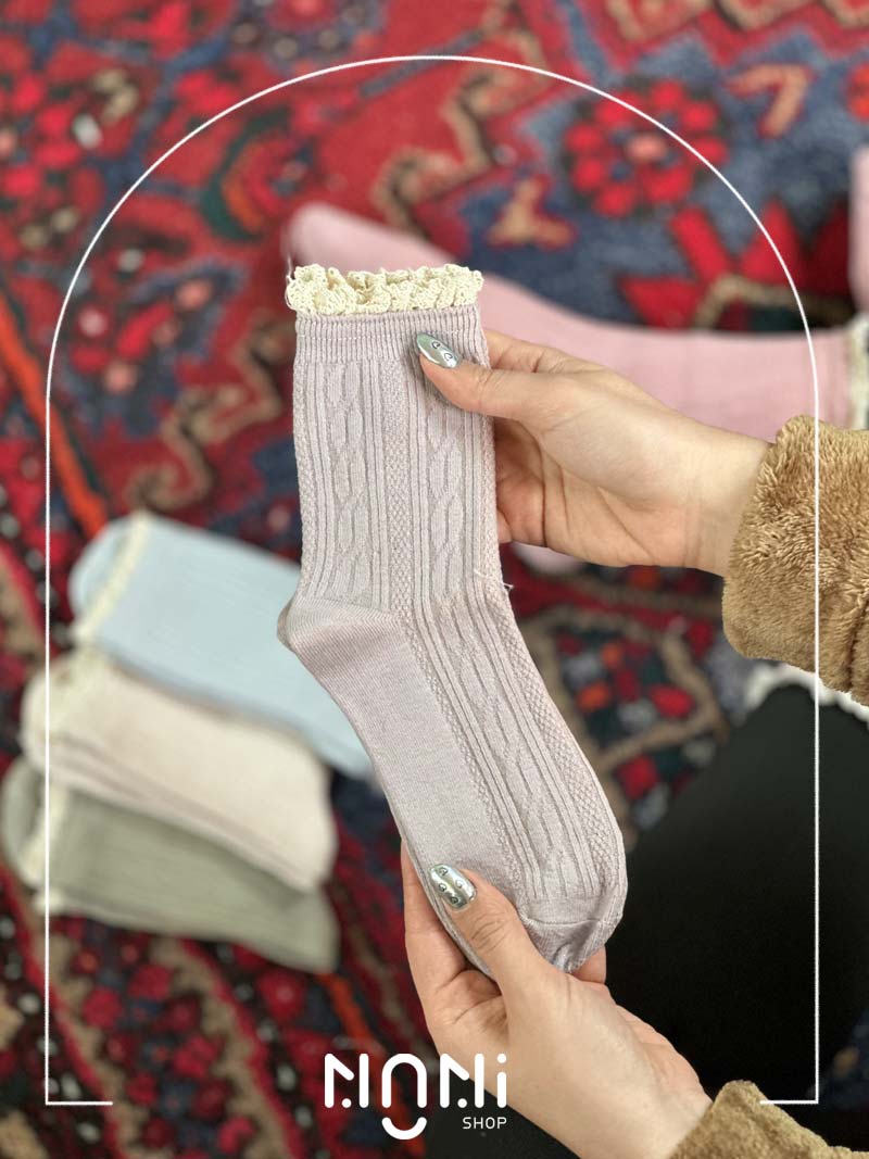 جوراب نیم ساق طرح پیچ لبه گیپور
