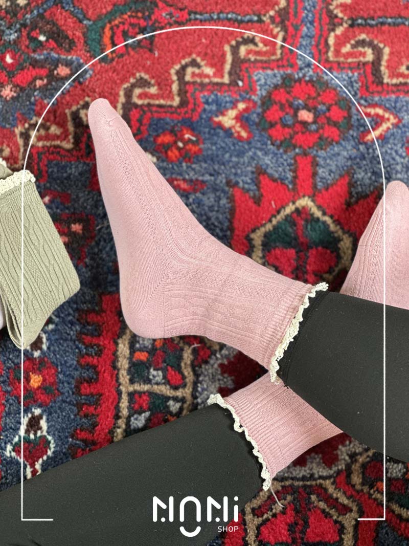 جوراب نیم ساق طرح پیچ لبه گیپور