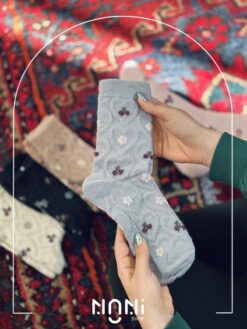 جوراب ساقدار موهری طرح شکوفه گیلاس برند کوکوهانا