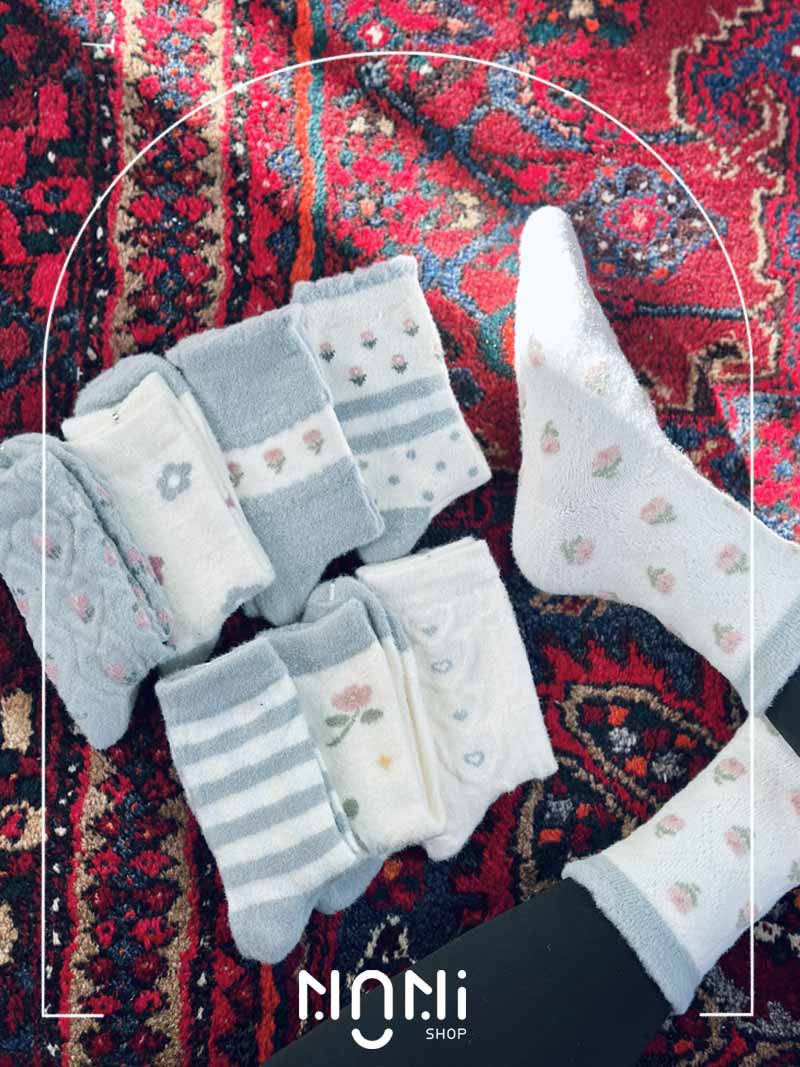 جوراب ساقدار موهری طرح شکوفه هلو