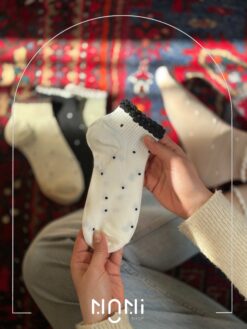 جوراب مچی زنانه خال خالی لب چین نخی