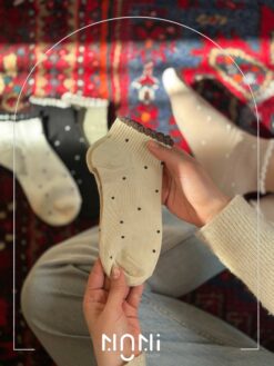 جوراب مچی زنانه خال خالی لب چین نخی