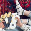جوراب مچی نخی طرح اسمایل طوسی و زرد