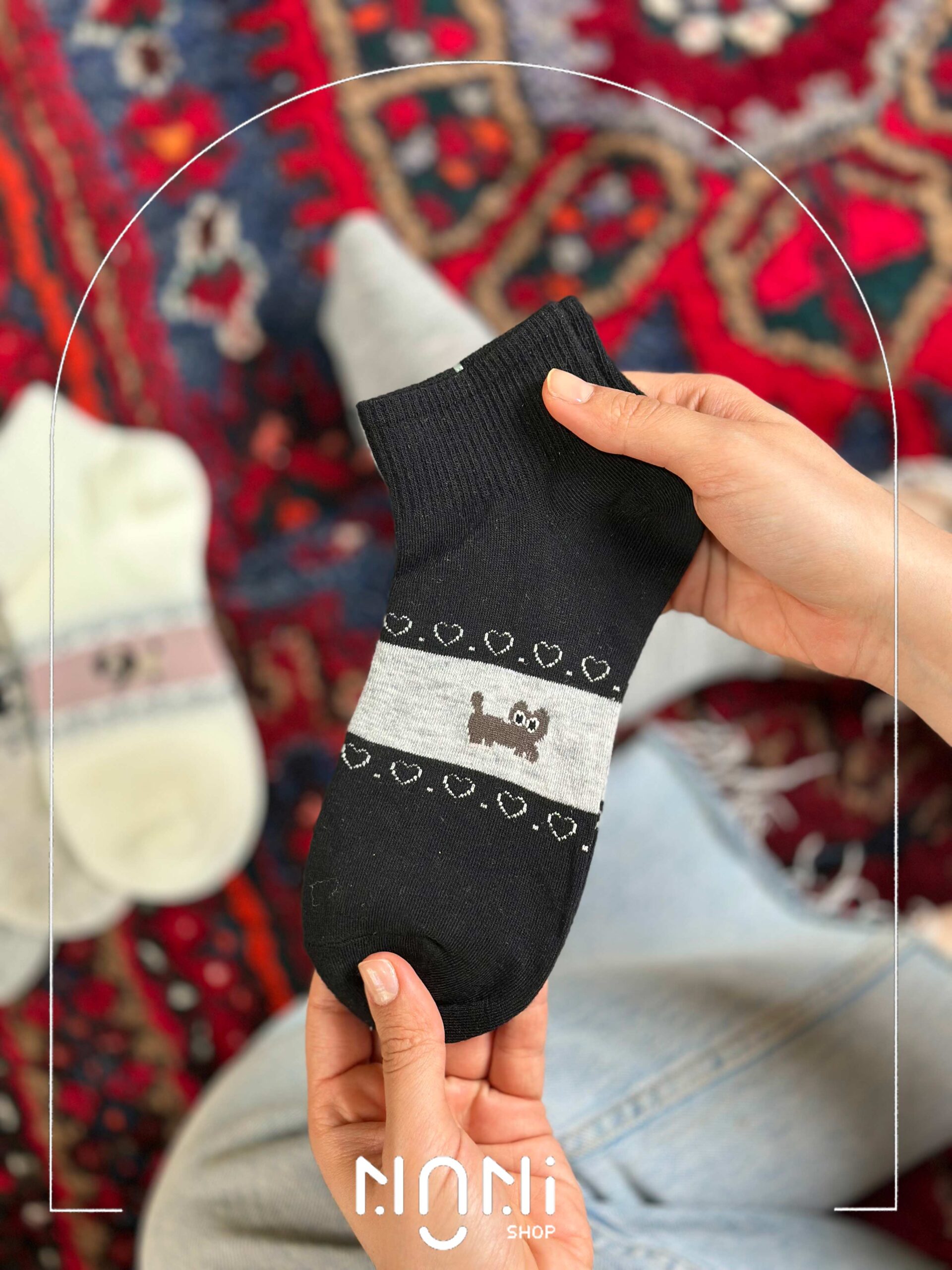 جوراب مچی نخ پنبه طرح پیشی و هاپو