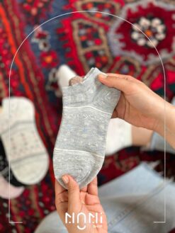 جوراب مچی نخ پنبه گوشدار با موتیف قلب و پاپیون