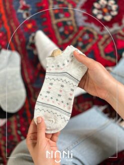 جوراب مچی نخ پنبه گوشدار با موتیف قلب و پاپیون