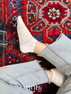 جوراب مچی نخ پنبه گوشدار با موتیف قلب و پاپیون