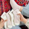 جوراب مچی نخ پنبه صورتی پاستلی با تم خرگوش