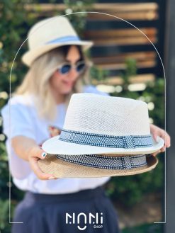 کلاه شاپو حصیری بند پارچه‌ای