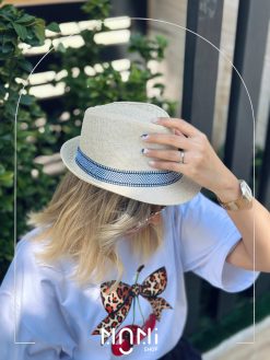 کلاه شاپو حصیری بند پارچه‌ای