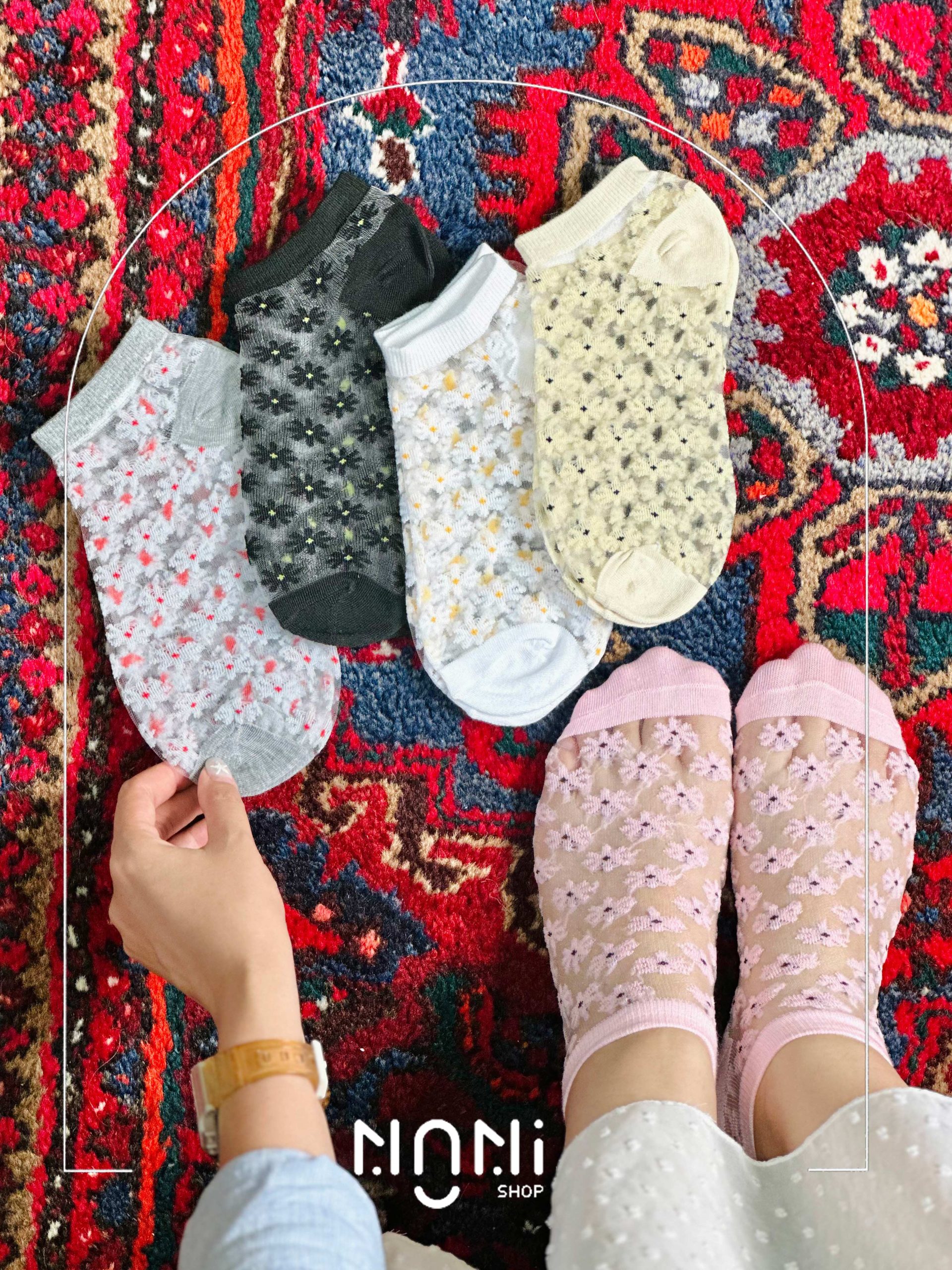 جوراب مچی شیشه ای طرح بابونه