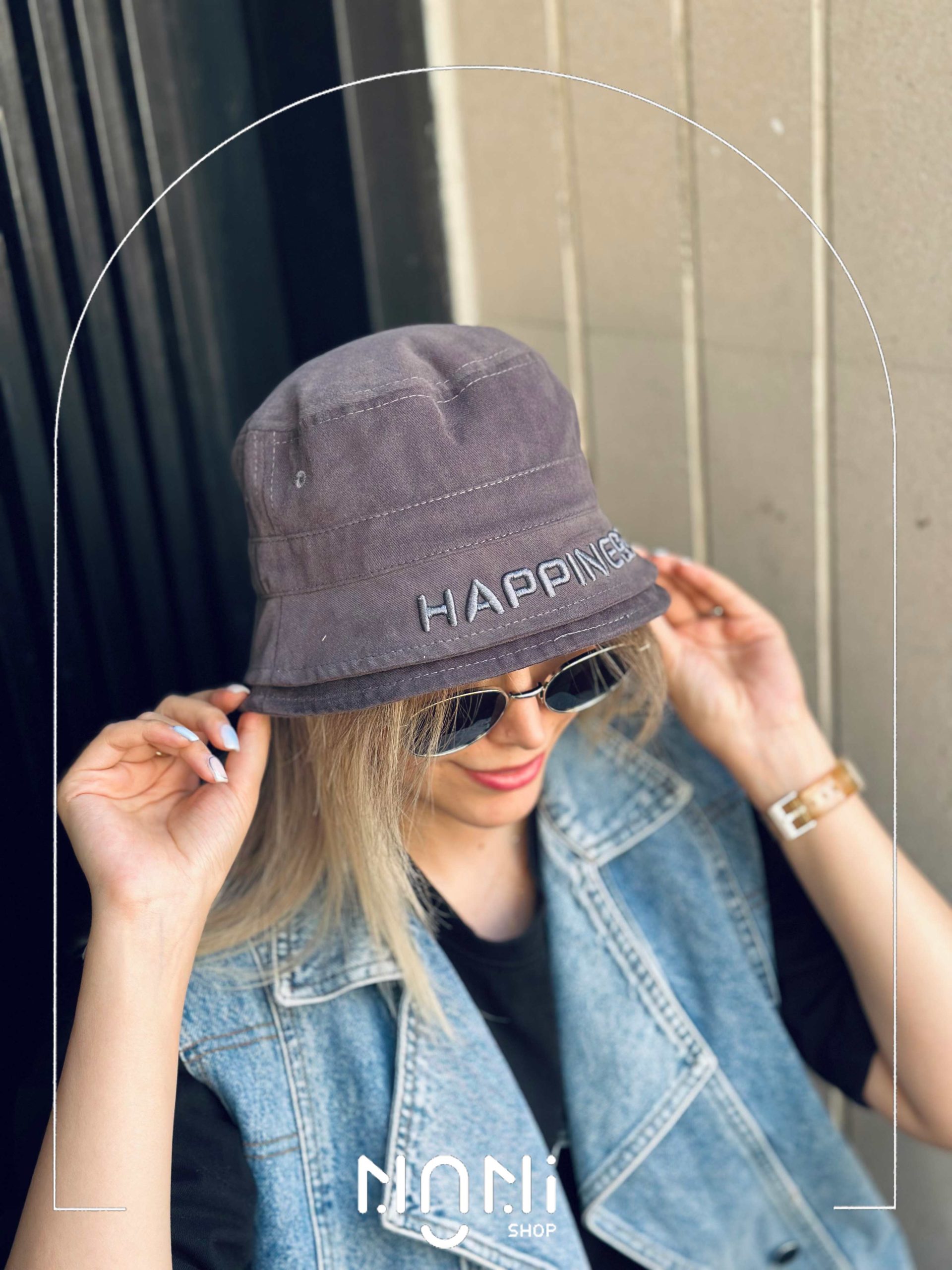 کلاه باکت کتان happiness