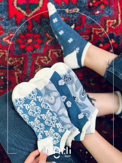 جوراب مچی نخی طرح گل برجسته