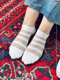 جوراب مچی نخ پنبه طرح لاله و گل