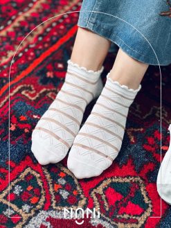 جوراب مچی نخ پنبه طرح لاله و گل