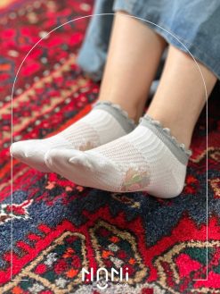 جوراب مچی نخ پنبه طرح لاله و گل