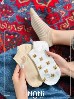 جوراب مچی نخ پنبه طرح خرس قهوه ای