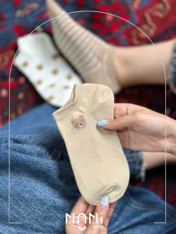 جوراب مچی نخ پنبه طرح خرس قهوه ای