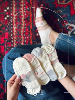جوراب قوزکی شیشه ای طرح توت فرنگی و گل