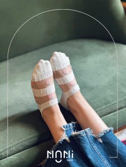 جوراب قوزکی شیشه ای طرح توت فرنگی و گل