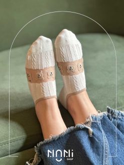 جوراب قوزکی نخی شیشه ای طرح خرس