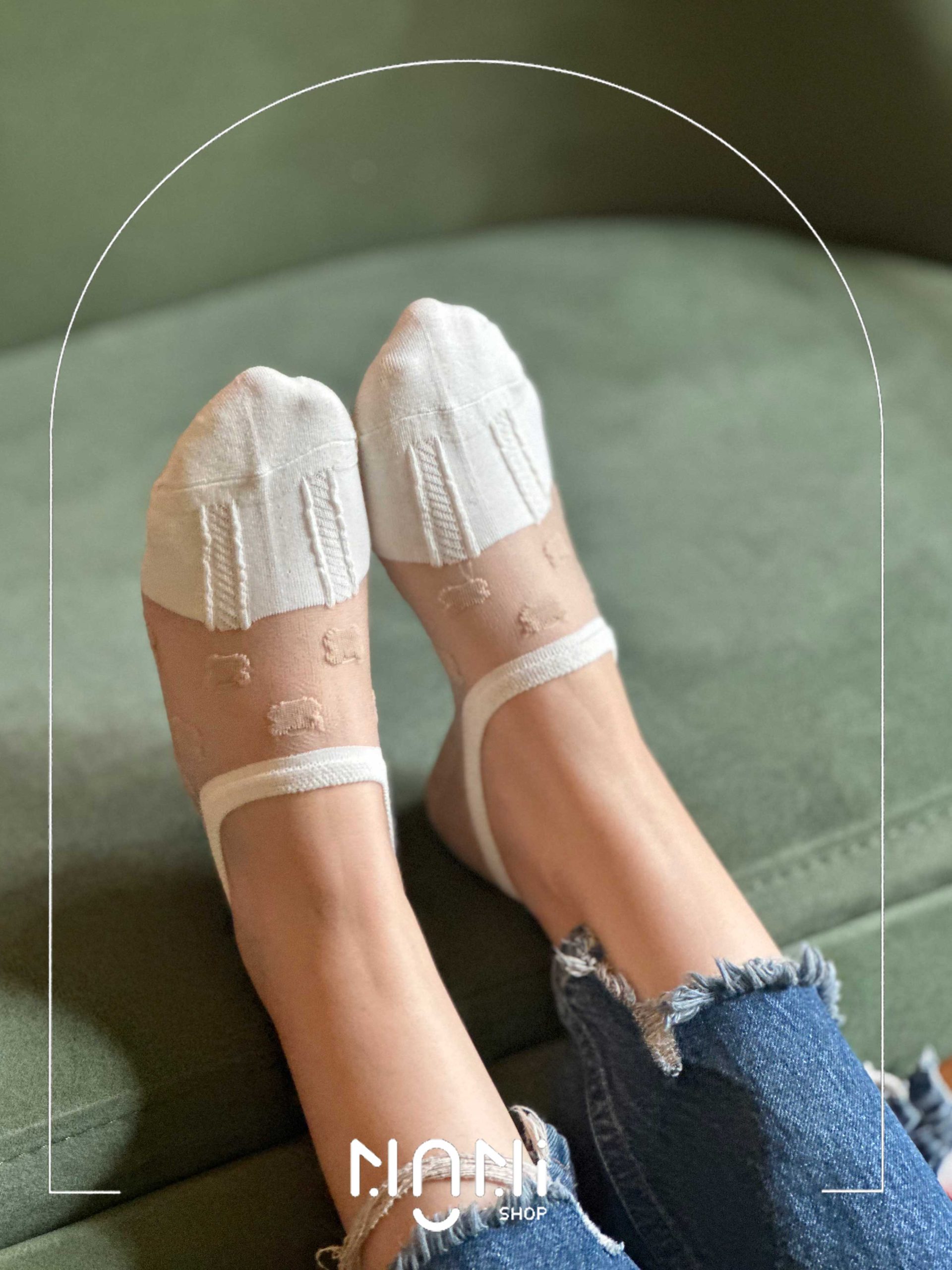 جوراب قوزکی نخی شیشه ای طرح خرس