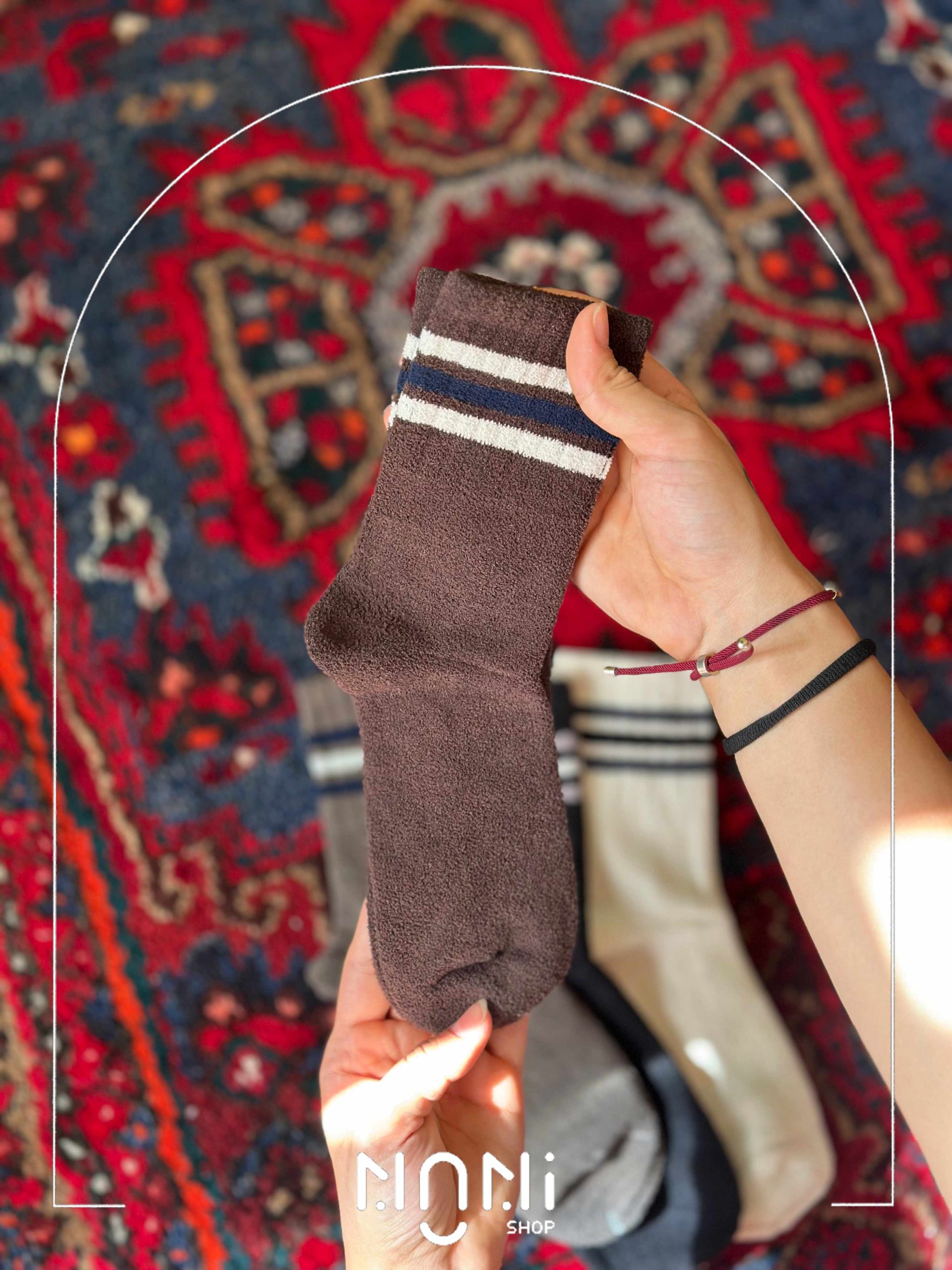 جوراب نیم ساق حوله ای مردانه سه خط