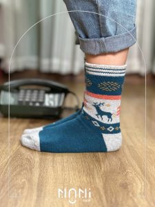 جوراب ساقدار پشمی حوله ای طرح گوزن کوکوهانا