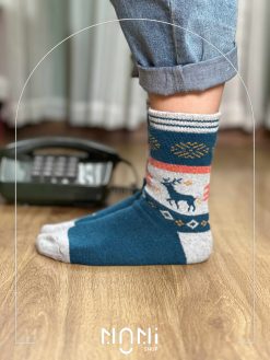 جوراب ساقدار پشمی حوله ای طرح گوزن کوکوهانا