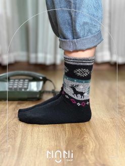 جوراب ساقدار پشمی حوله ای طرح گوزن کوکوهانا